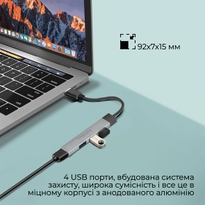 USB-хаб Promate LiteHub-4 Grey (6959144059594)