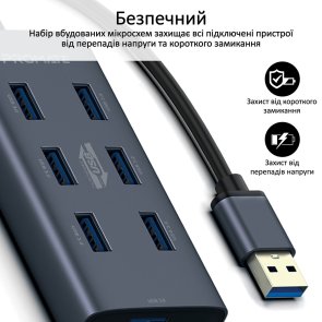 USB-хаб Promate Ezhub-7 Grey (6959144045368)