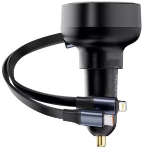 Автозарядка Baseus Enjoyment Pro Car Charger USB + Retractable C & iP Cable 60W black