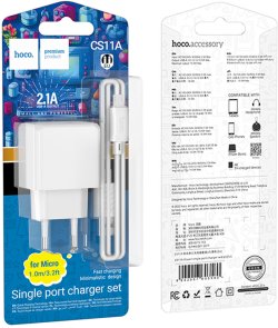 Зарядний пристрій Hoco CS11A Ocean 2.1A White with AM / MicroUSB (6942007603591)
