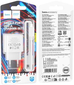 Зарядний пристрій Hoco C109A Fighter 10.5 White with AM / MicroUSB (6942007656603)