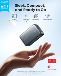 Фото: Батарея універсальна Anker Nano 10000mAh 45W Built-In USB-C Cable Black (A1638H11) № 5 | KTC