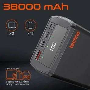 Фото: Батарея універсальна Techno PDC130 38000mAh 130W Black № 4 | KTC
