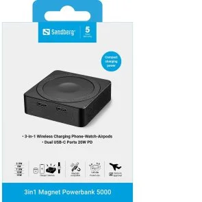 Фото: Батарея універсальна Sandberg 3in1 Magnet Powerbank 5000mAh 20W Qi Wireless 15W Black (421-28) № 11 | KTC