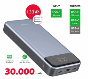 Батарея універсальна SWISSTEN Power Bank For Laptop 30000mAh 133W Grey (8595217484016)