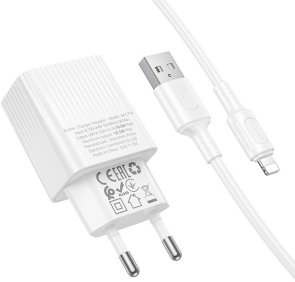 Зарядний пристрій BOROFONE BAS71A Source White with AM/Lightning (6941991122583)