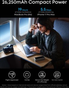 Батарея універсальна Anker Prime 26000mAh, 1xUSB, 2xType-C, PD, 300W, Black