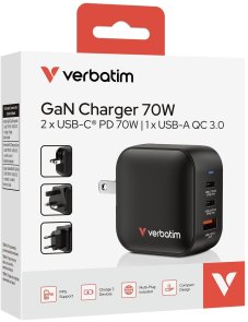 Зарядний пристрій Verbatim Mini QC3.0 PD GaN 70W Black (32229)