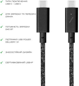 Кабель Native Union Belt Pro 240W Type-C / Type-C 2.4m Cosmos Black (BELT-PRO2-COS-NP)