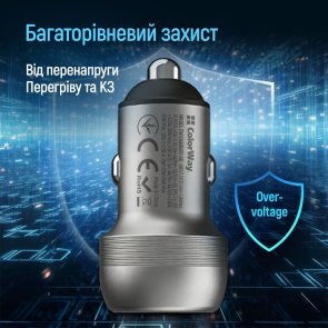 Автомобільний зарядний пристрій ColorWay 70W PD QC3.0 Gray (CW-CHA066PD-GR)