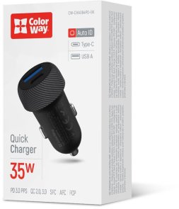 Автомобільний зарядний пристрій ColorWay 35W PD QC3.0 Black (CW-CHA064PD-BK)