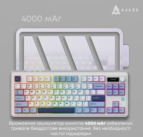  Клавіатура Ajazz AK870 Plus Murad Switch RGB WL/BT/USB White (AK870-MU-BWD)