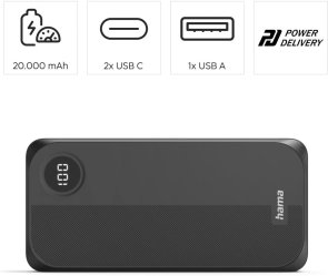 Батарея універсальна Hama 20000mAh Black (201755)