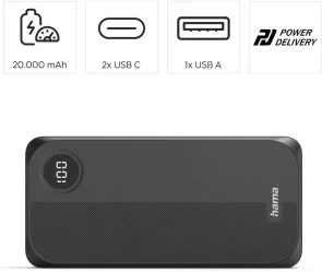 Фото: Батарея універсальна Hama 20000mAh Black (201755) № 5 | KTC