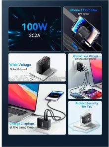 Фото: Зарядний пристрій Essager Grace 100W 4 Ports Travel Charger (ECT2CA-QYB01-Z) № 14 | KTC