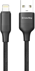 Фото: Кабель ColorWay TPE embossed 3A AM / Lightning 1m Black (CW-CBUL101-BK) № 2 | KTC