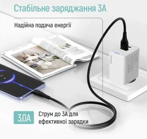 Фото: Кабель ColorWay textured PVC 3A AM / Type-C 1m Black (CW-CBUC094-BK) № 6 | KTC