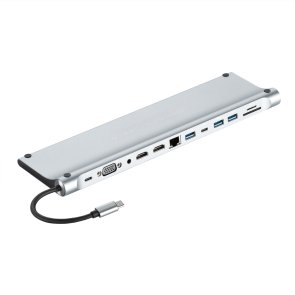 Хаб Type-C 2E W2703 USB/Type-C/HDMI/VGA/MicroSD/SD/Jack 3.5mm/Ethernet, Grey