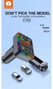 Фото: FM-Трансмітер + АЗП WUW C162 Black (6972573334971) № 5 | KTC