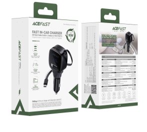 Автомобільний зарядний пристрій Acefast B17 95W with telescopic cable Black (6974316285946)