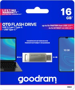 Флешка USB GOODRAM OTG ODA3 16GB Grey (ODA3-0160S0R11)