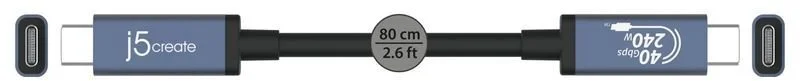 Фото: Кабель J5create USB4 40Gbps 240W Type-C / Type-C 0.8m Black (JUC29L08-N) № 4 | KTC