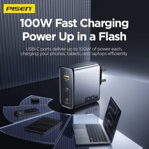 Фото: Зарядний пристрій Pisen BOLT Pro PD 100W Black (TP-C67) № 6 | KTC
