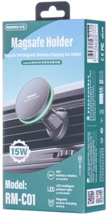 Фото: Кріплення для мобільного телефону Remax MagSafe Magnetic 15W Wireless Charging Car Mount RM-C01 Black (6954851236337) № 3 | KTC