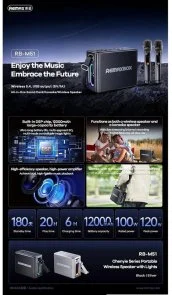 Фото: Портативна колонка Remax RB-M51 120W Black (6954851216049) № 4 | KTC