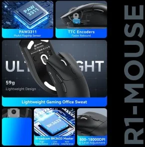 Фото: Миша Attack Shark R1 WL/BT/USB Black (R1B_AS) № 4 | KTC