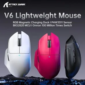 Фото: Миша Attack Shark V6 Ultra-Light WL/BT/USB Black (V6B_AS) № 4 | KTC