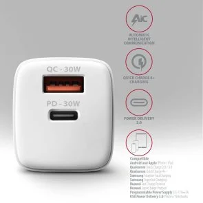 Фото: Зарядний пристрій Axagon ACU-PQ30W PD QC3.0 30W White № 4 | KTC