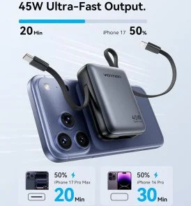 Фото: Батарея універсальна Vention FKMN0 10000mAh 45W Beige Built-in USB-C and Lightning № 7 | KTC