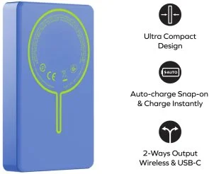 Фото: Батарея універсальна Momax 1-Power Pass 10000mAh 20W / Qi2 15W Blue (IP137AB) № 3 | KTC