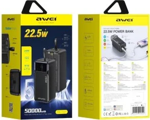Фото: Батарея універсальна Awei PA-107 50000mAh 22.5W Black (6954284029544) № 3 | KTC