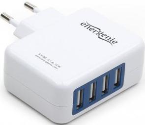 Мережевий зарядний пристрій EnerGenie EG-U4AC-01 4xUSB 3.1A білий