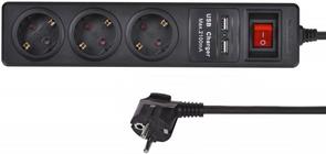 Мережевий фільтр 2E U03ESUM1.8 1.8m 2xUSB Black (2E-U03ESUM1.8)