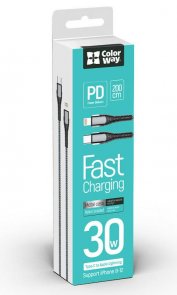 Кабель ColorWay PD Fast Charging Type-C / Lightning 2m Grey (CW-CBPDCL036-GR)