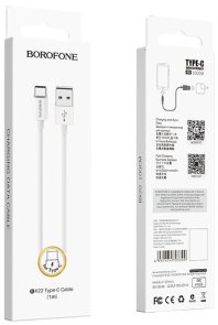 Кабель BOROFONE BX22 3A AM / Type-C 1m White (BX22CW)