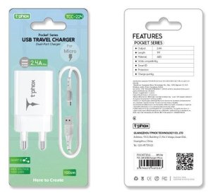 Зарядний пристрій T-PHOX TCC-224 White with MicroUSB cable (TCC-224 (W)+Micro)