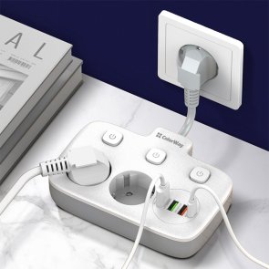 Мережевий фільтр ColorWay CW-CHE24PDW 3xUSB 1xType-C 2/2.5 White