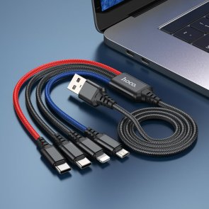 Кабель Hoco X76 4in1 2A AM / Micro USB / 2xType-C / Lightning 1m Black/Red/Blue (6931474768650)