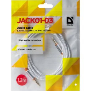 Кабель Defender JACK01-03 Jack 3.5mm M / Jack 3.5mm M 1.2m White (87513)