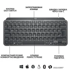 Фото: Клавіатура Logitech MX Keys Mini US/Ukr Graphite (920-010498) № 8 | KTC