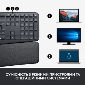 Фото: Клавіатура Logitech Ergo K860 Wireless Us/Ukr Graphite OEM (920-010352) № 8 | KTC