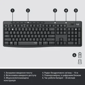 Фото: Комплект клавіатура+миша Logitech MK295 US/UKR Graphite (920-009800) № 5 | KTC