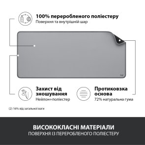 Килимок Logitech Desk Mat Studio Series 300x700x2mm Mid Grey (956-000052)