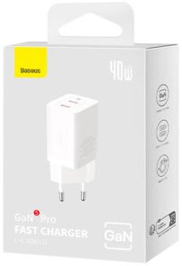 Зарядний пристрій Baseus GaN5 Pro 40W White (CCGP180102)