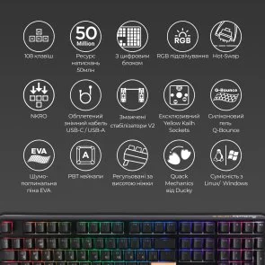 Фото: Клавіатура Ducky One 3 Cherry MX Blue RGB ENG/UKR Black (DKON2108ST-CUAPXCLAWSC1) № 5 | KTC