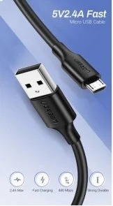 Фото: Кабель UGREEN US289 Cable Nickel Plating 2.4A AM / MicroUSB 3m Black (US289/60827) № 4 | KTC